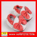 China supplier cheap good quality genuine cow leather orange bow embroidered shoes for children